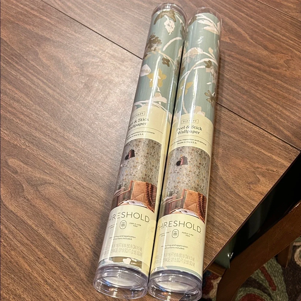 2 New Rolls Threshold Peel & Stick Wallpaper - Green and White Floral